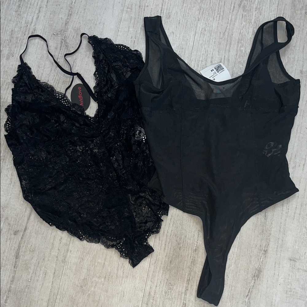 Forever 21 Black Mesh Bodysuit and AvidLove Lace Bodysuit